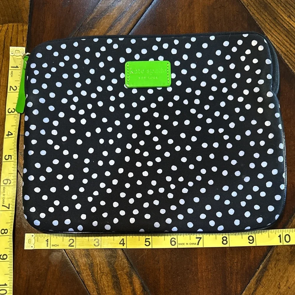 Kate Spade NY Polka Dot iPad Sleeve Black White Lime NWOT